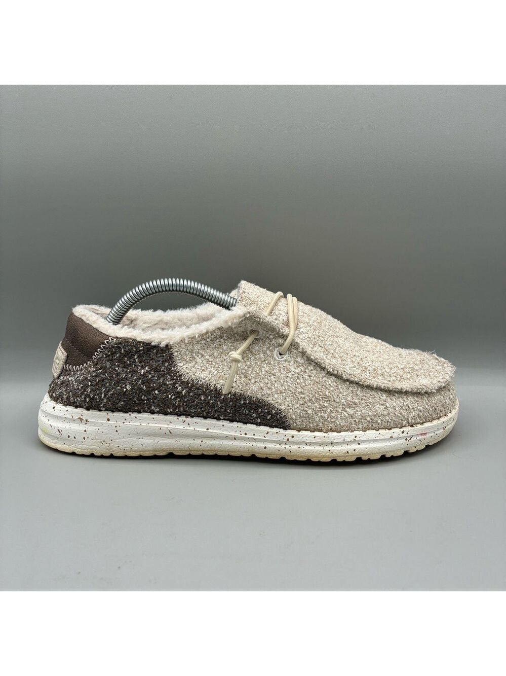 Hey Dude Wendy Tartan Loafers Women’s 6 Cream Slip On Faux Fur Lined